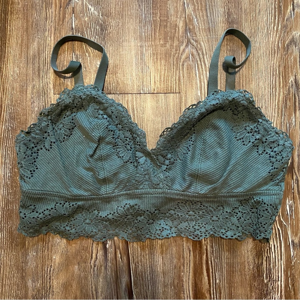 Women’s Aerie Lace Trim Olive Green Bralette Size Large